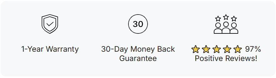 1-Year Warranty | 30-Day Money Back Guarantee | 97% Positive Reviews!