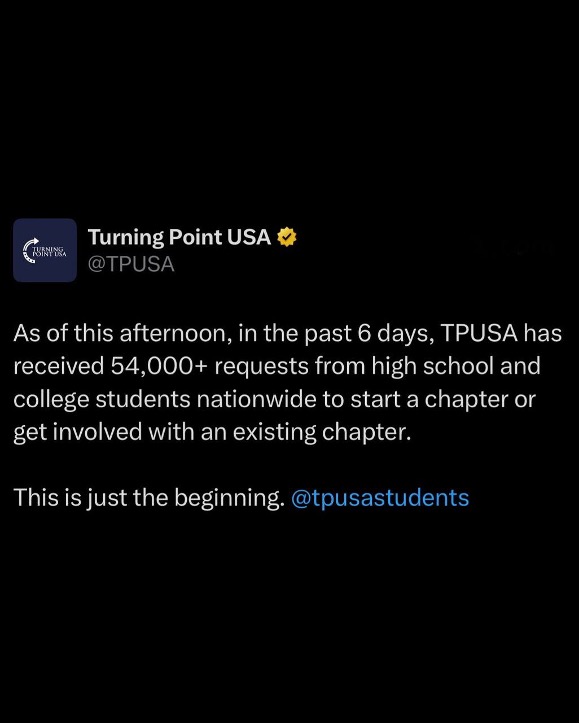 TPUSA tweet about 54,000 new chapters